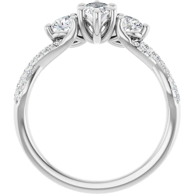 14K White Gold 0.69 CTW Marquise Cut Twisted Three Stone Diamond Engagement Ring