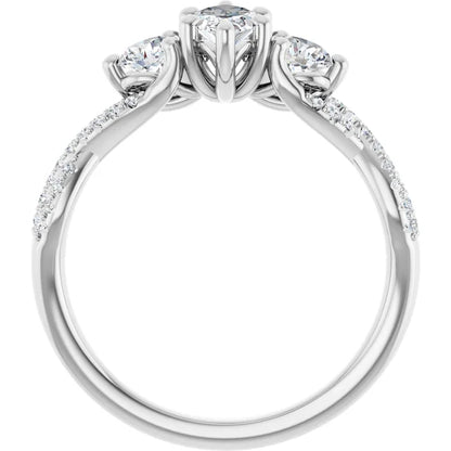14K White Gold 0.69 CTW Marquise Cut Twisted Three Stone Diamond Engagement Ring