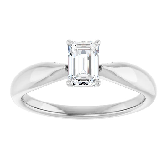 14K White Gold 0.70 CTW Emerald Solitaire Tapered Band Diamond Engagement Ring
