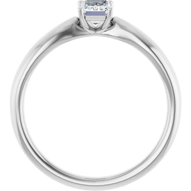 14K White Gold 0.70 CTW Emerald Solitaire Tapered Band Diamond Engagement Ring
