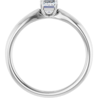 14K White Gold 0.70 CTW Emerald Solitaire Tapered Band Diamond Engagement Ring