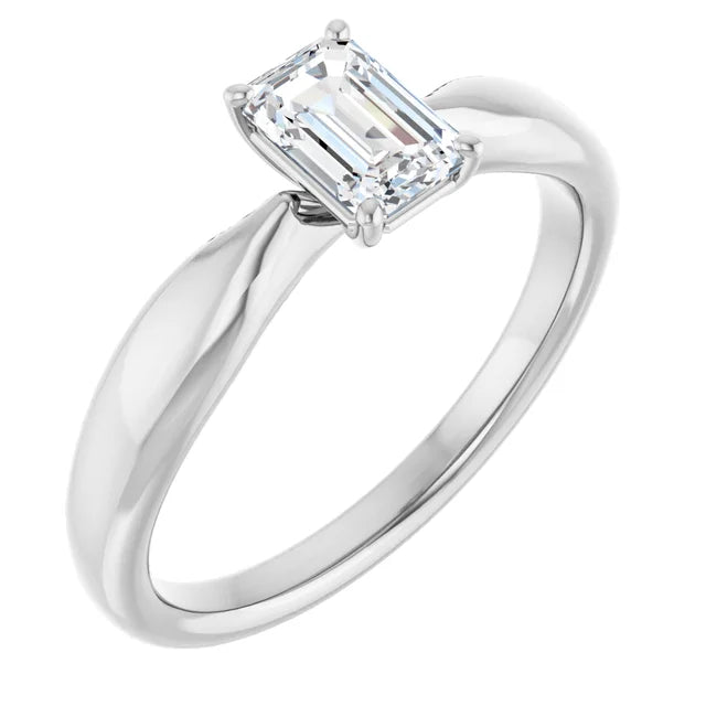 14K White Gold 0.70 CTW Emerald Solitaire Tapered Band Diamond Engagement Ring