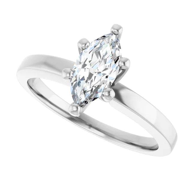 14K White Gold 0.70 CTW Marquise Cut Solitaire Diamond Engagement Ring