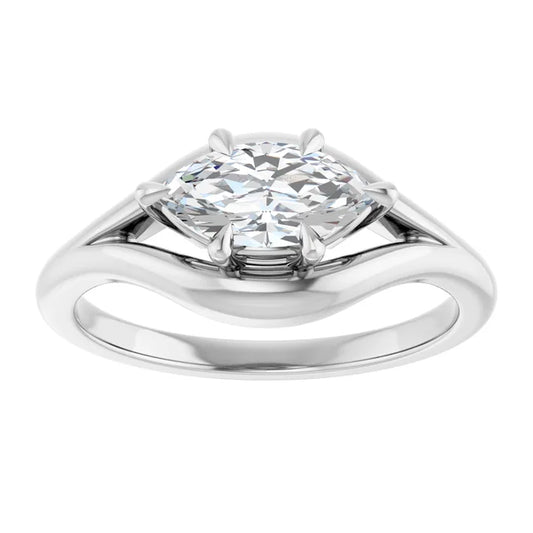 14K White Gold 0.70 CTW Marquise Cut Solitaire Split Shank Diamond Engagement Ring