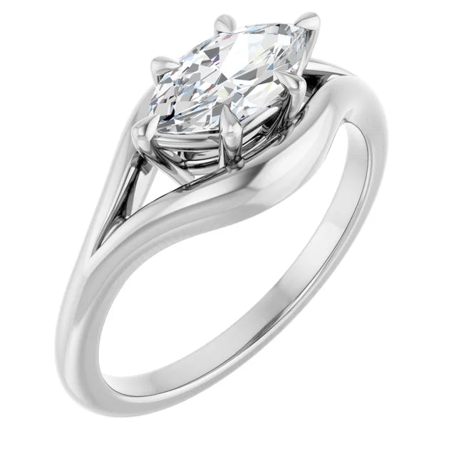 14K White Gold 0.70 CTW Marquise Cut Solitaire Split Shank Diamond Engagement Ring