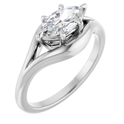 14K White Gold 0.70 CTW Marquise Cut Solitaire Split Shank Diamond Engagement Ring