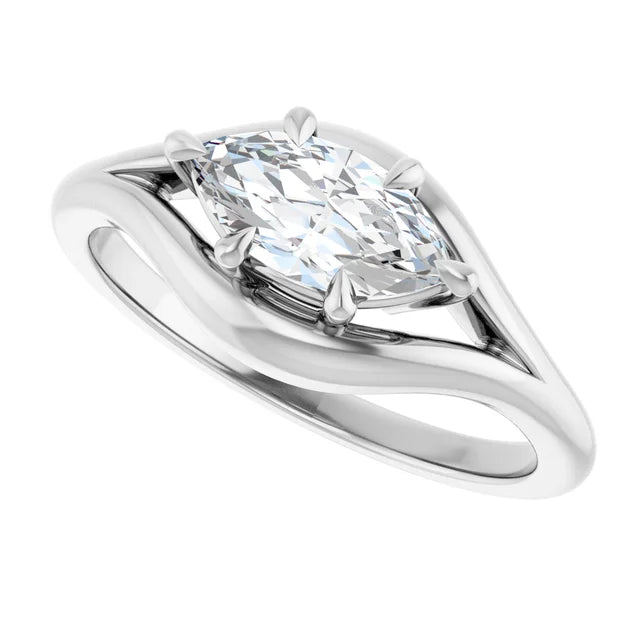 14K White Gold 0.70 CTW Marquise Cut Solitaire Split Shank Diamond Engagement Ring