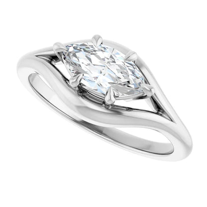 14K White Gold 0.70 CTW Marquise Cut Solitaire Split Shank Diamond Engagement Ring