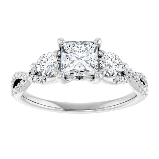 14K White Gold 0.70 CTW Princess Three-Stone Pavé Twisted Diamond Engagement Ring