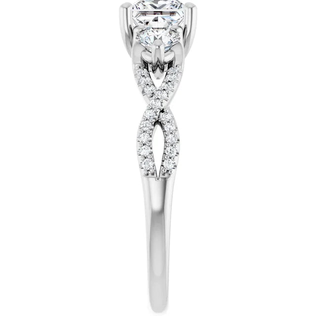14K White Gold 0.70 CTW Princess Three-Stone Pavé Twisted Diamond Engagement Ring