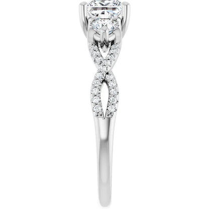 14K White Gold 0.70 CTW Princess Three-Stone Pavé Twisted Diamond Engagement Ring