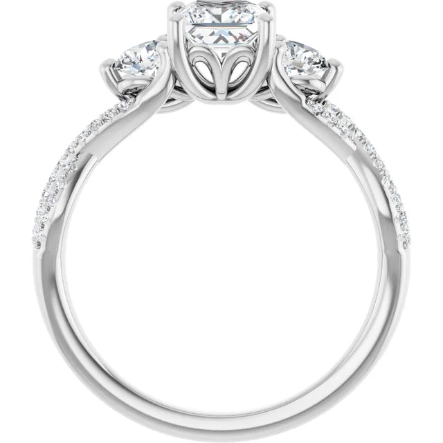14K White Gold 0.70 CTW Princess Three-Stone Pavé Twisted Diamond Engagement Ring