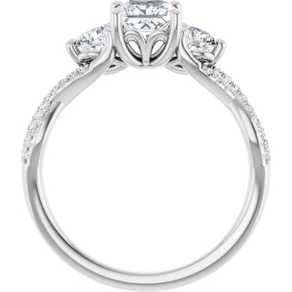 14K White Gold 0.70 CTW Princess Three-Stone Pavé Twisted Diamond Engagement Ring