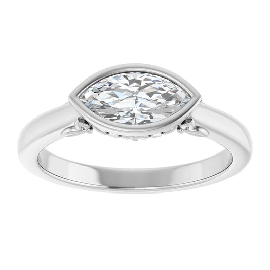 14K White Gold 0.71 CTW Marquise Cut Modern Bezel Diamond Engagement Ring