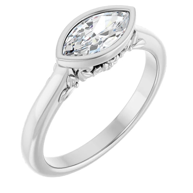 14K White Gold 0.71 CTW Marquise Cut Modern Bezel Diamond Engagement Ring