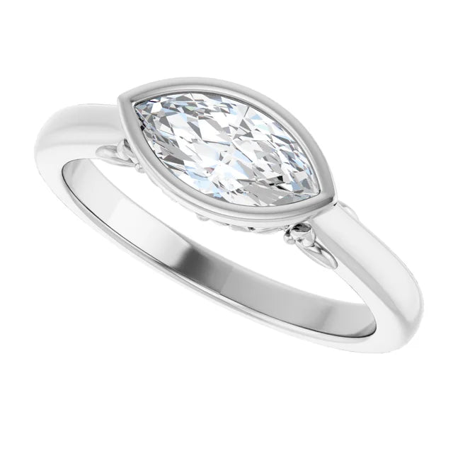 14K White Gold 0.71 CTW Marquise Cut Modern Bezel Diamond Engagement Ring