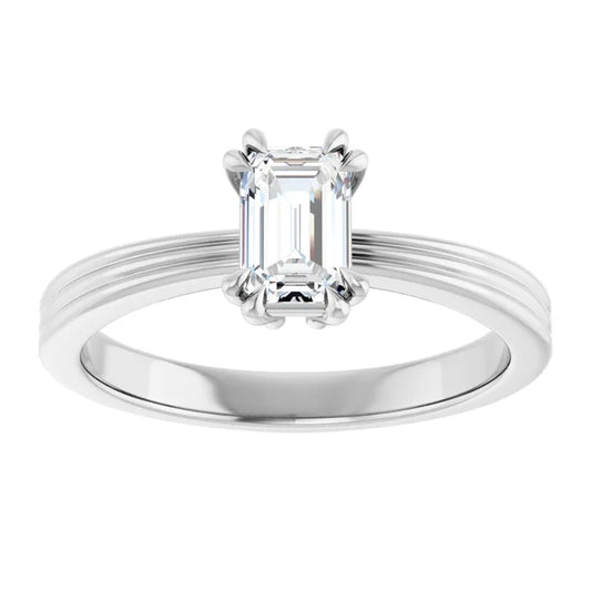 14K White Gold 0.72 CTW Emerald Cut Solitaire Diamond Engagement Ring