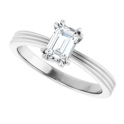 14K White Gold 0.72 CTW Emerald Cut Solitaire Diamond Engagement Ring-diamondnetjewellery