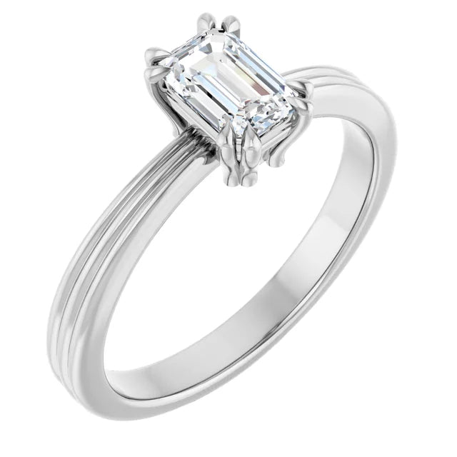 14K White Gold 0.72 CTW Emerald Cut Solitaire Diamond Engagement Ring-diamondnetjewellery