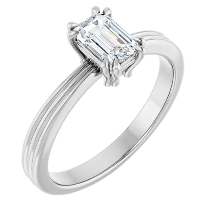 14K White Gold 0.72 CTW Emerald Cut Solitaire Diamond Engagement Ring-diamondnetjewellery