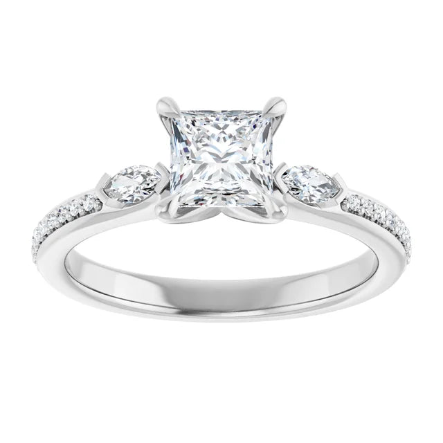 14K White Gold 0.72 CTW Princess Claw Prong Three-Stone Diamond Engagement Ring