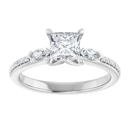 14K White Gold 0.72 CTW Princess Claw Prong Three-Stone Diamond Engagement Ring