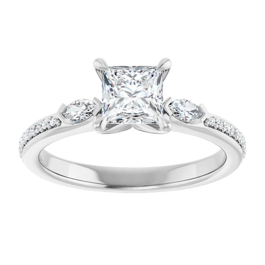 14K White Gold 0.72 CTW Princess Claw Prong Three-Stone Diamond Engagement Ring