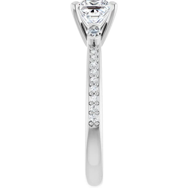 14K White Gold 0.72 CTW Princess Claw Prong Three-Stone Diamond Engagement Ring