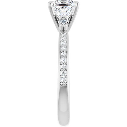 14K White Gold 0.72 CTW Princess Claw Prong Three-Stone Diamond Engagement Ring