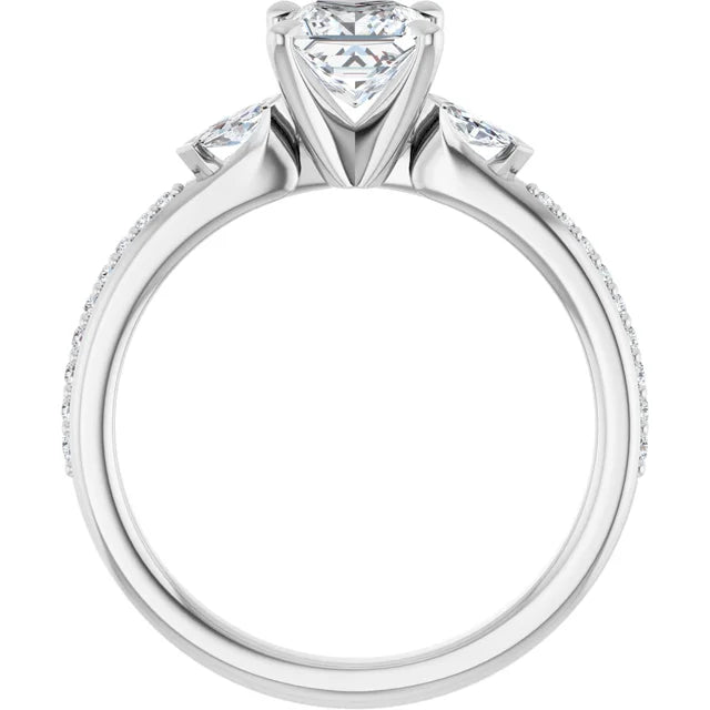 14K White Gold 0.72 CTW Princess Claw Prong Three-Stone Diamond Engagement Ring