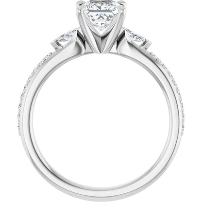 14K White Gold 0.72 CTW Princess Claw Prong Three-Stone Diamond Engagement Ring