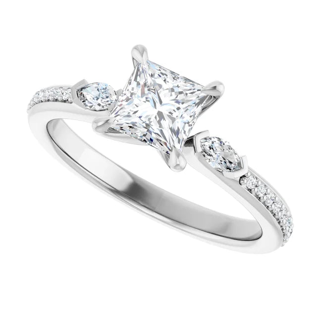 14K White Gold 0.72 CTW Princess Claw Prong Three-Stone Diamond Engagement Ring