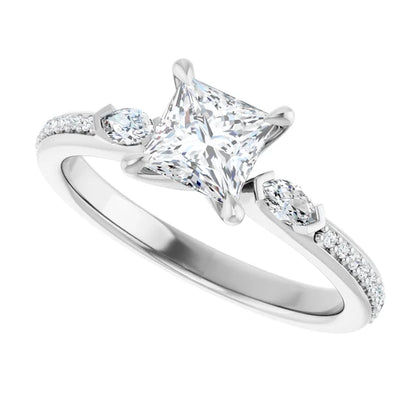 14K White Gold 0.72 CTW Princess Claw Prong Three-Stone Diamond Engagement Ring