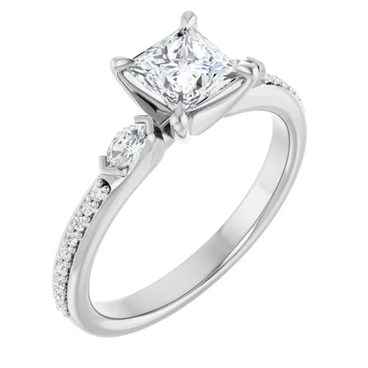 14K White Gold 0.72 CTW Princess Claw Prong Three-Stone Diamond Engagement Ring