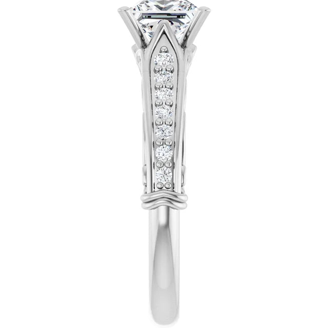 14K White Gold 0.72 CTW Princess Cut Vintage Filigree Diamond Engagement Ring-diamondnetjewellery