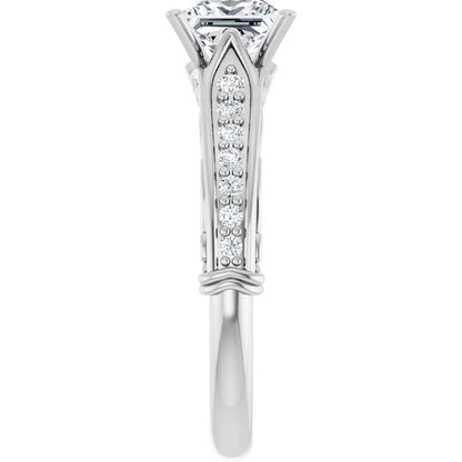 14K White Gold 0.72 CTW Princess Cut Vintage Filigree Diamond Engagement Ring-diamondnetjewellery