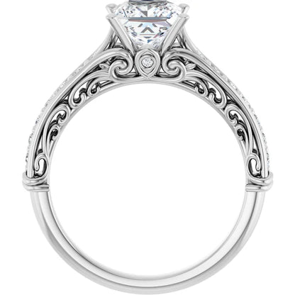 14K White Gold 0.72 CTW Princess Cut Vintage Filigree Diamond Engagement Ring-diamondnetjewellery