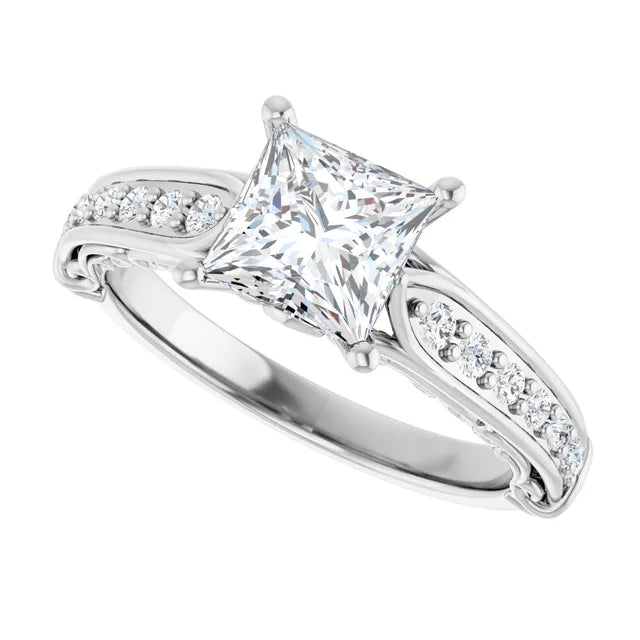 14K White Gold 0.72 CTW Princess Cut Vintage Filigree Diamond Engagement Ring-diamondnetjewellery