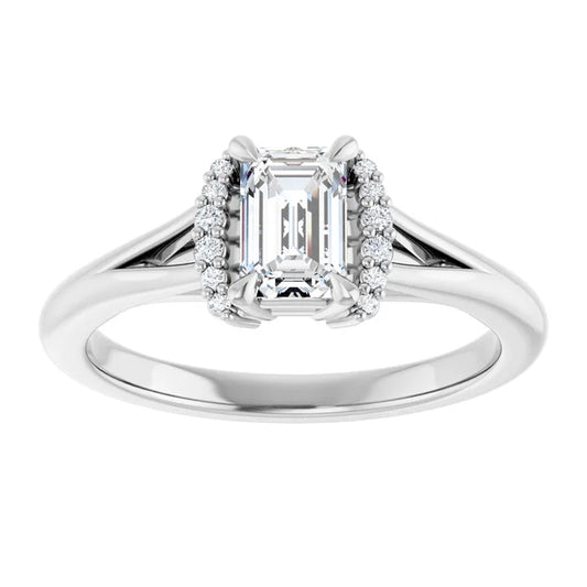 14K White Gold 0.73 CTW Emerald Claw Prong Accented Diamond Engagement Ring