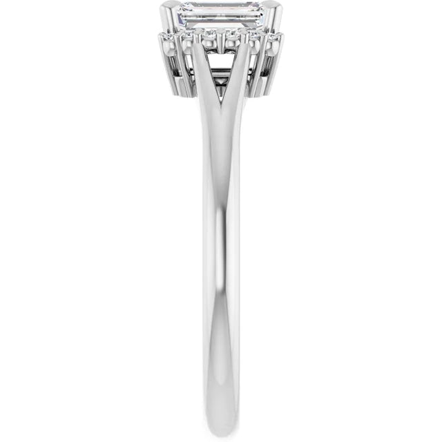 14K White Gold 0.73 CTW Emerald Claw Prong Accented Diamond Engagement Ring