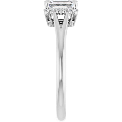 14K White Gold 0.73 CTW Emerald Claw Prong Accented Diamond Engagement Ring
