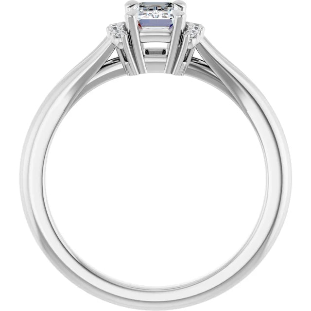 14K White Gold 0.73 CTW Emerald Claw Prong Accented Diamond Engagement Ring