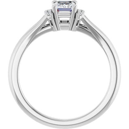 14K White Gold 0.73 CTW Emerald Claw Prong Accented Diamond Engagement Ring