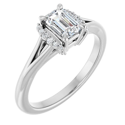 14K White Gold 0.73 CTW Emerald Claw Prong Accented Diamond Engagement Ring