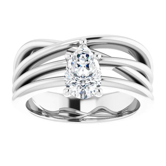 14K White Gold 0.73 CTW Pear Multi Strand Lab Grown Diamond Engagement Ring