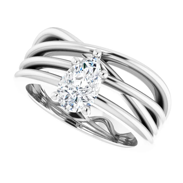 14K White Gold 0.73 CTW Pear Multi Strand Lab Grown Diamond Engagement Ring