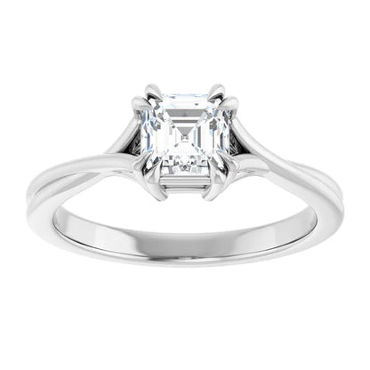 14K White Gold 0.70 CTW Asscher Double Claw-Prong Diamond Engagement Ring