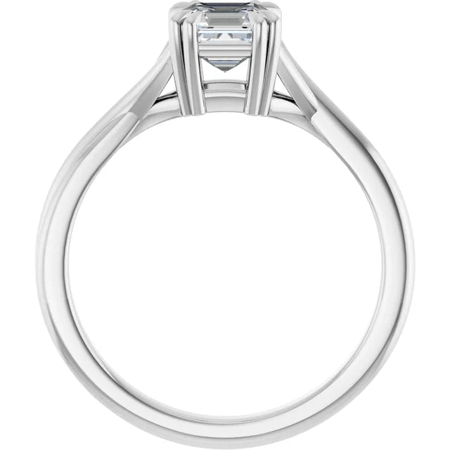 14K White Gold 0.70 CTW Asscher Double Claw-Prong Diamond Engagement Ring