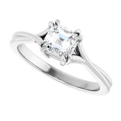 14K White Gold 0.70 CTW Asscher Double Claw-Prong Diamond Engagement Ring
