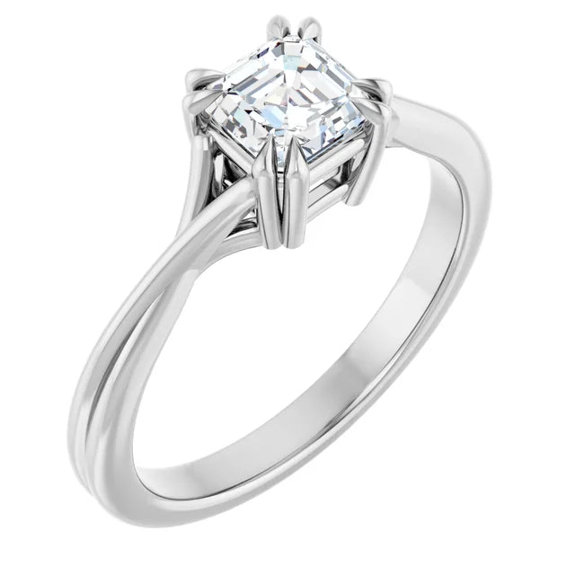 14K White Gold 0.70 CTW Asscher Double Claw-Prong Diamond Engagement Ring